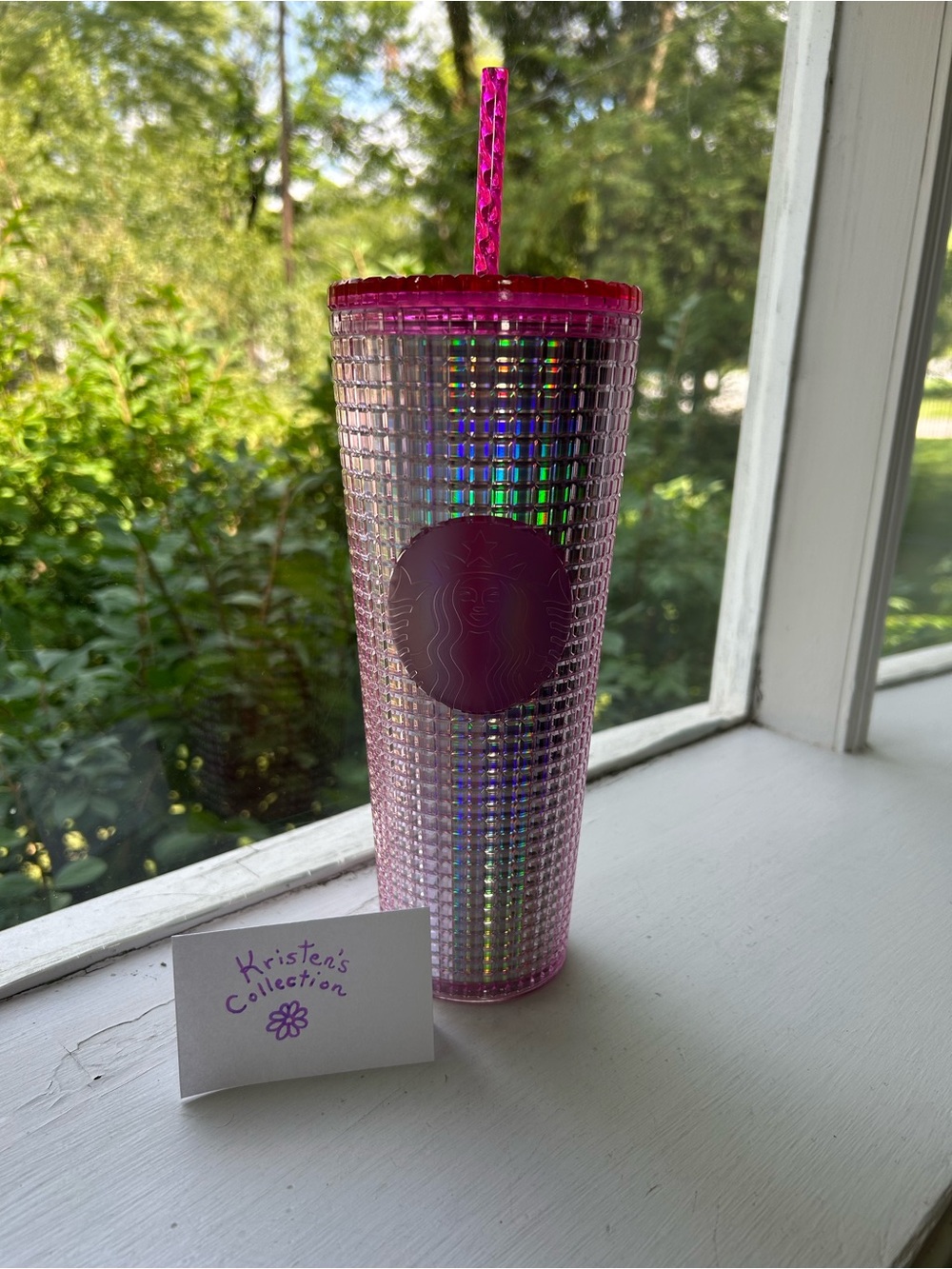 STARBUCKS Hot Pink Disco Grid Tumbler